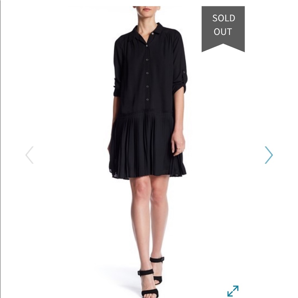 DR2 Daniel Rainn Pleated Shirt Dress Black Medium